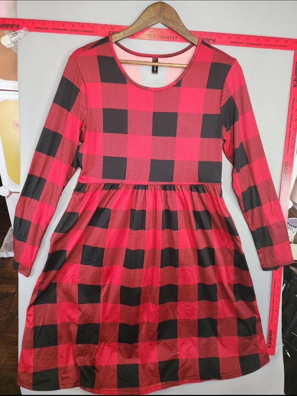 Girls' Red & Black Buffalo Plaid Long-Sleeve Casual Dress